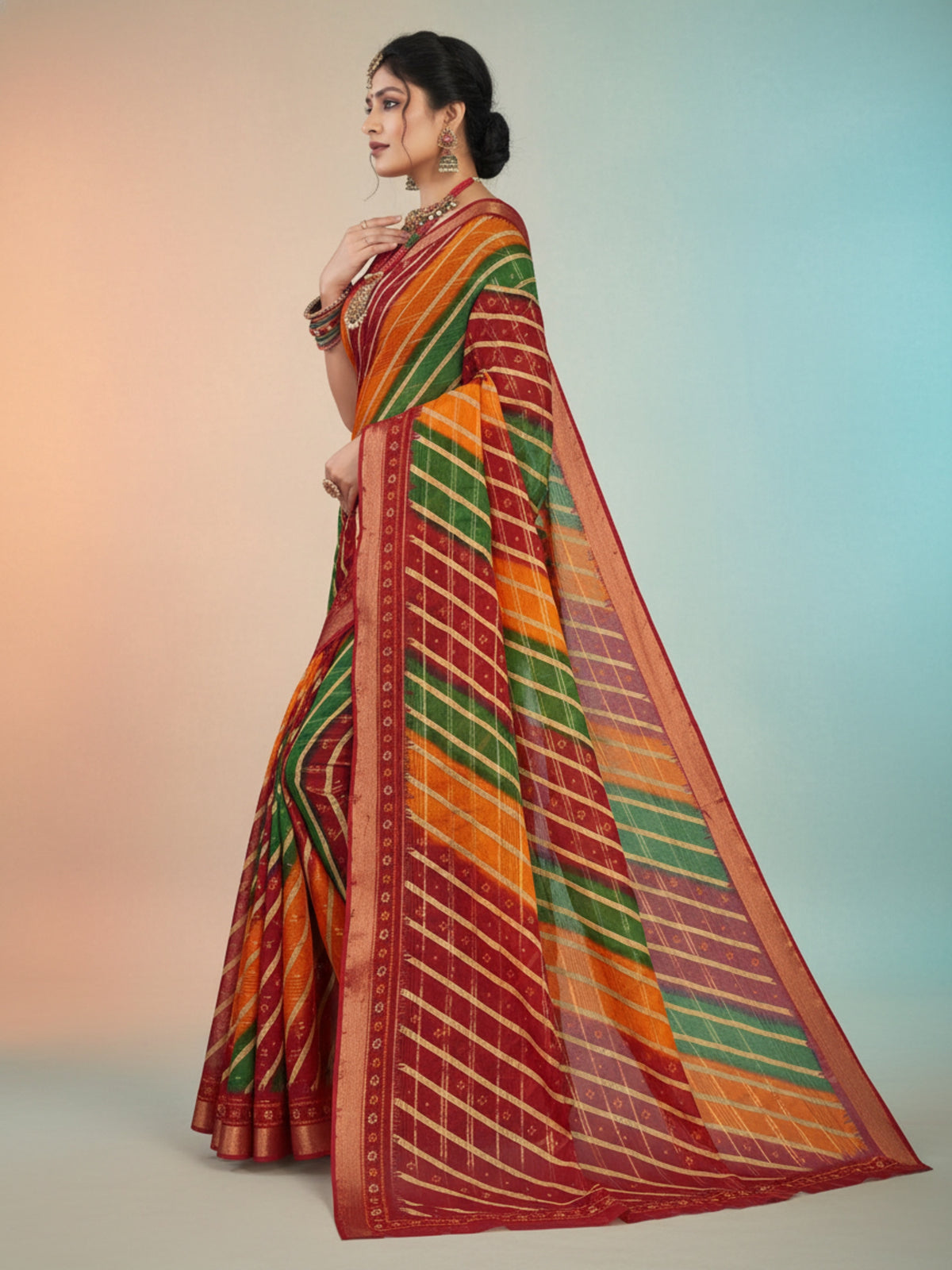 Bobby Rani Red & Green Drape Saree