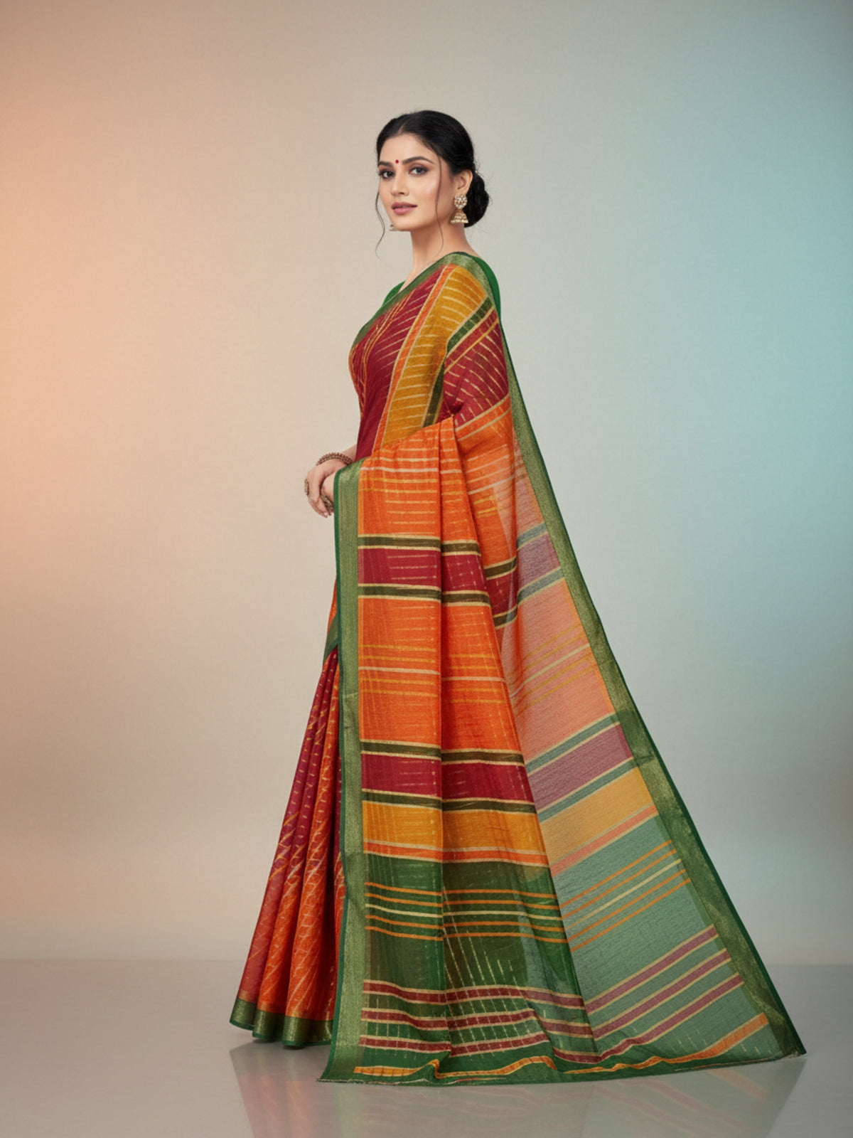 Bobby Rani Red & Yellow Shade Saree