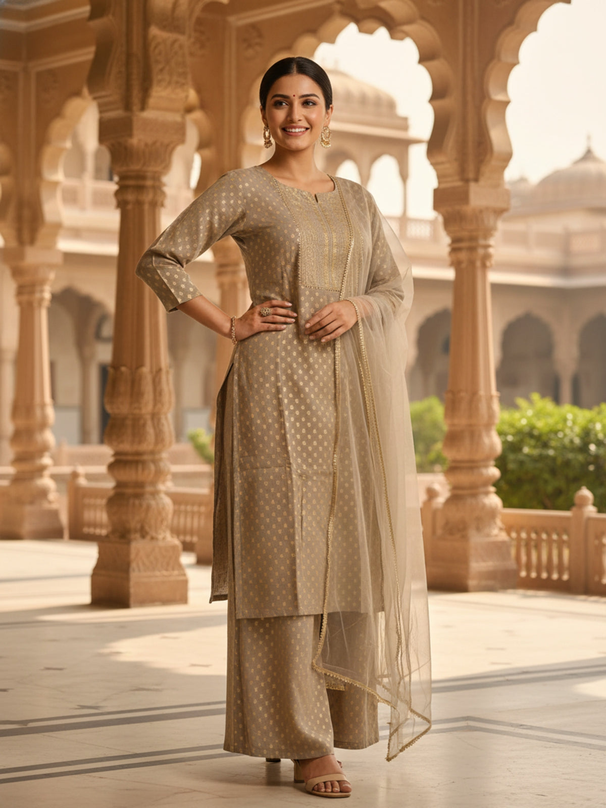 Women Swarna Gold Kurta with Sharara Set