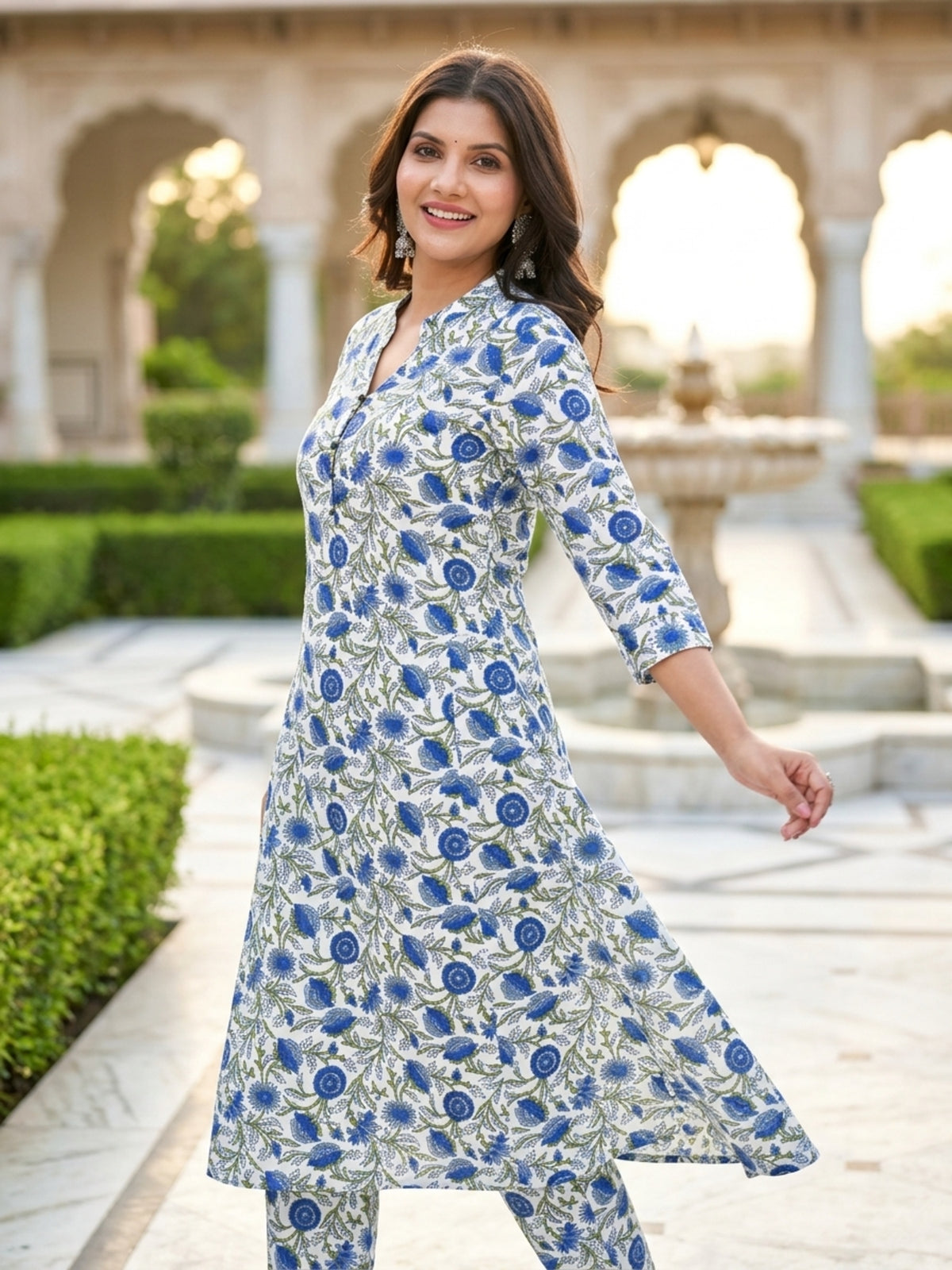 Parineeti Women Green Floral Printed Rayon A-Line Co-Ord Set with Trousers | Ank