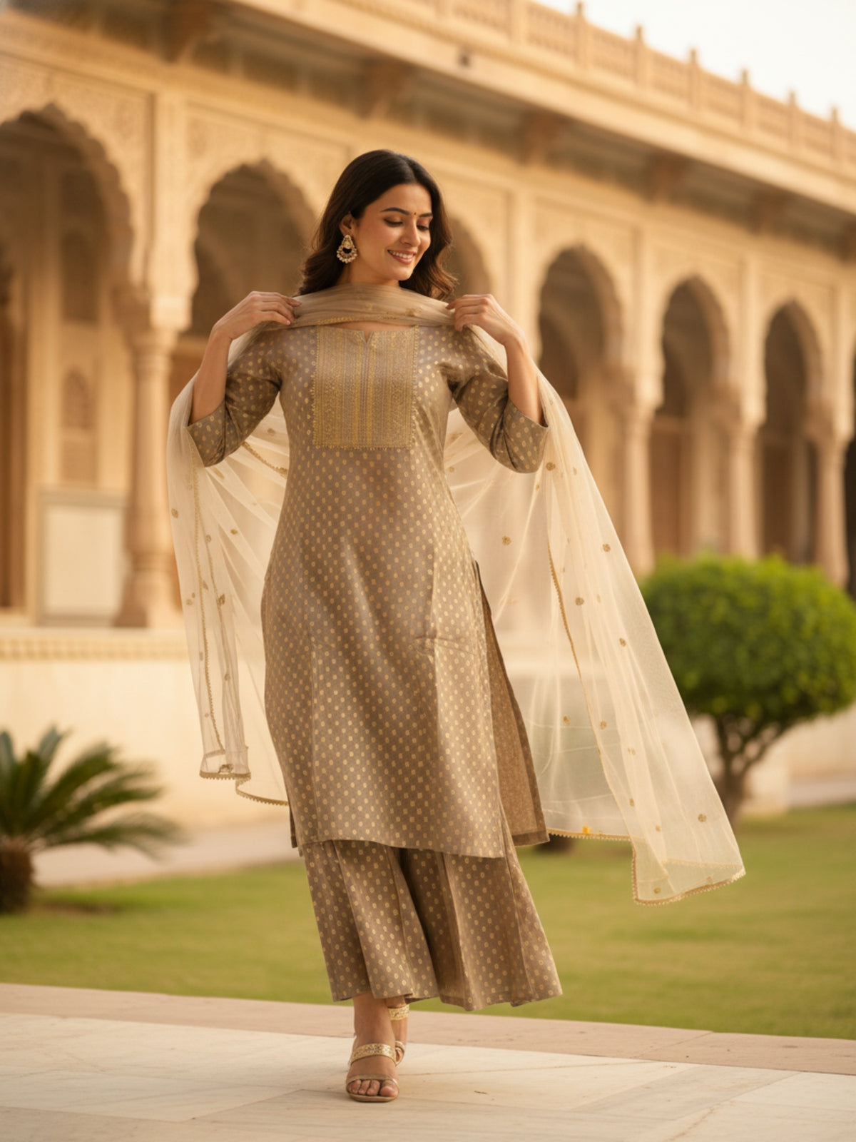 Women Swarna Gold Kurta with Sharara Set