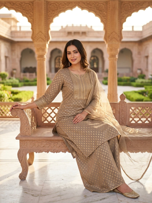 Women Swarna Gold Kurta with Sharara Set