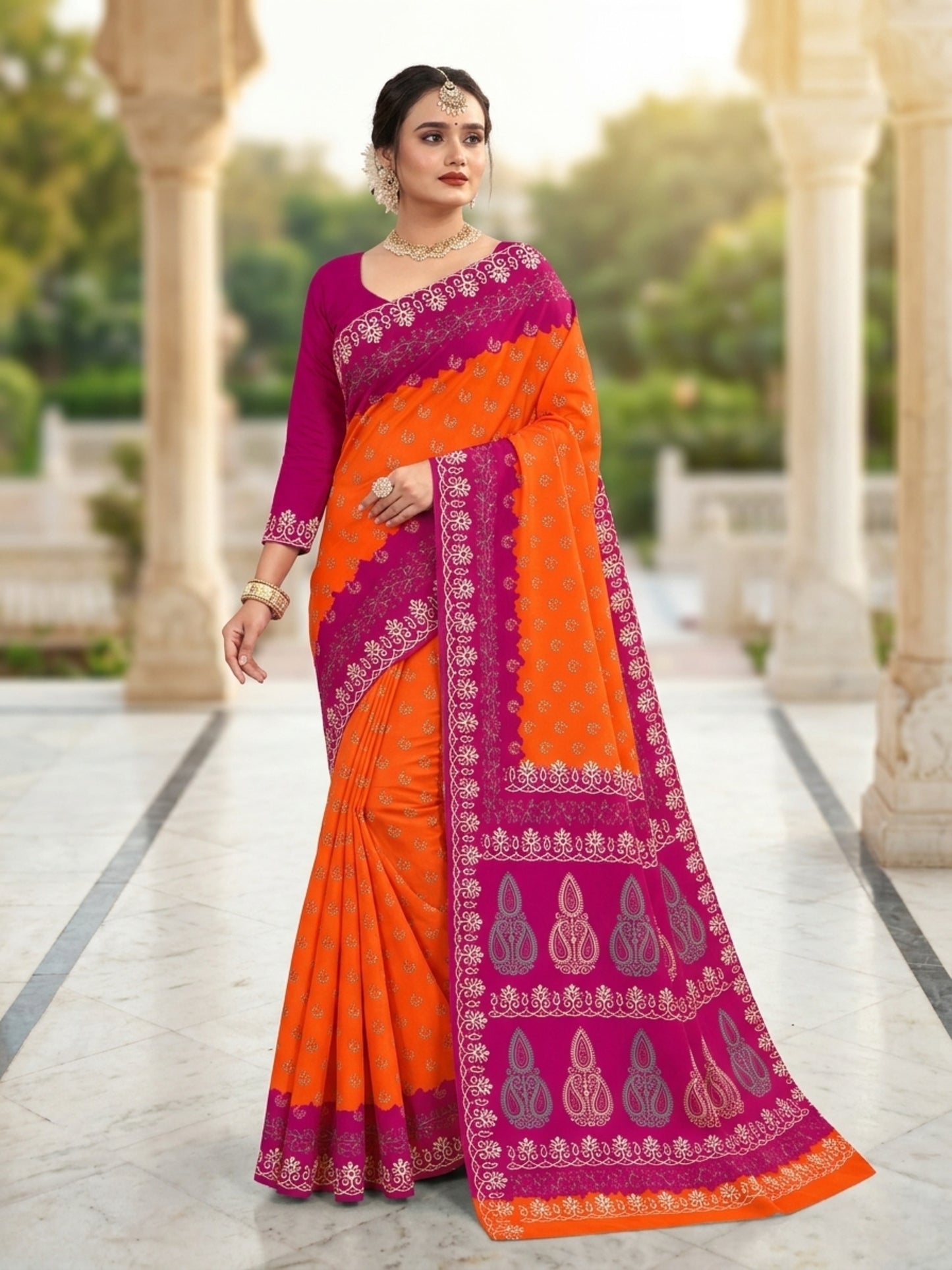 Pure Cotton Saree for Women Soft Lightweight Printed Daily Wear Traditional Casual Office Wear Saree (Copy)