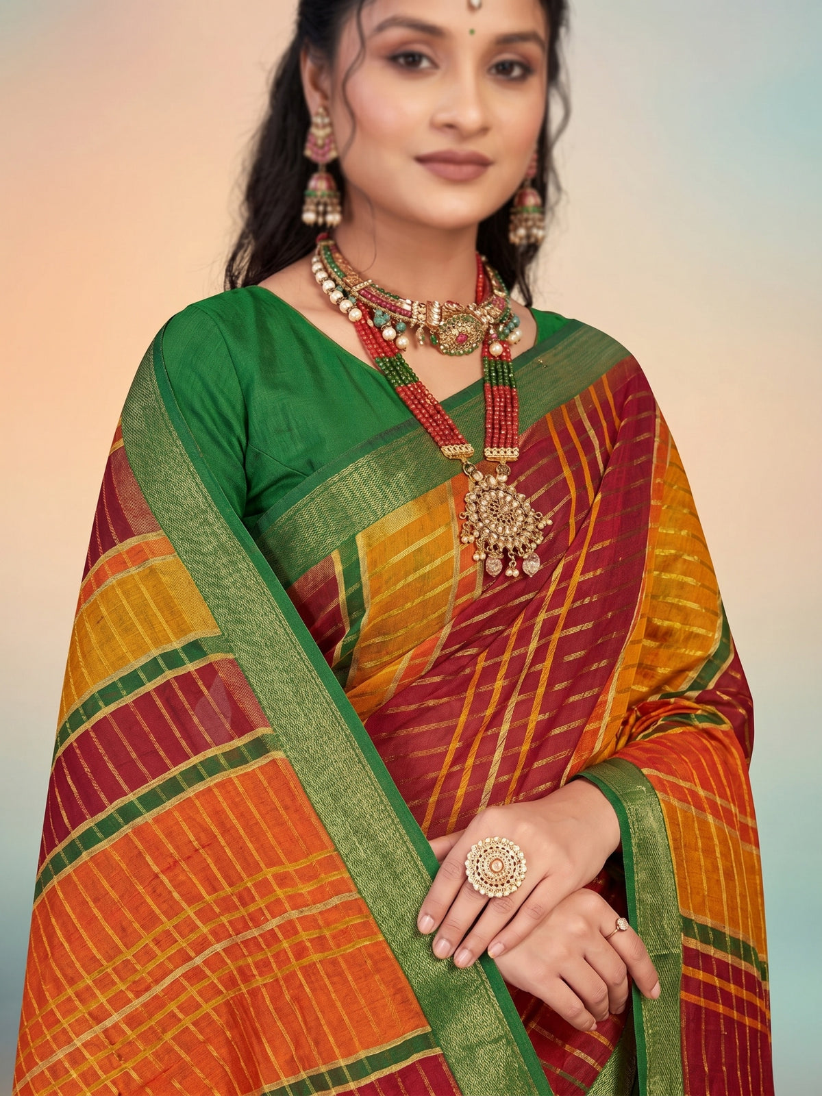 Bobby Rani Red & Yellow Shade Saree