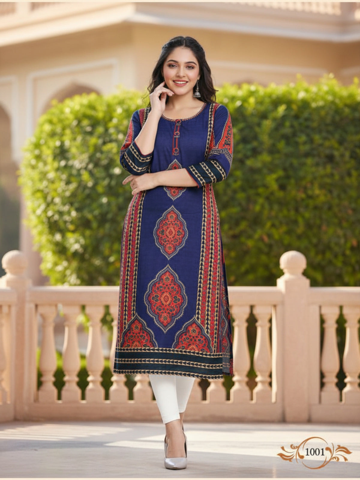 Swati Women Ethnic Motifs Pure Cotton Kurti with Round Neck & Three-Quarter Sleeves