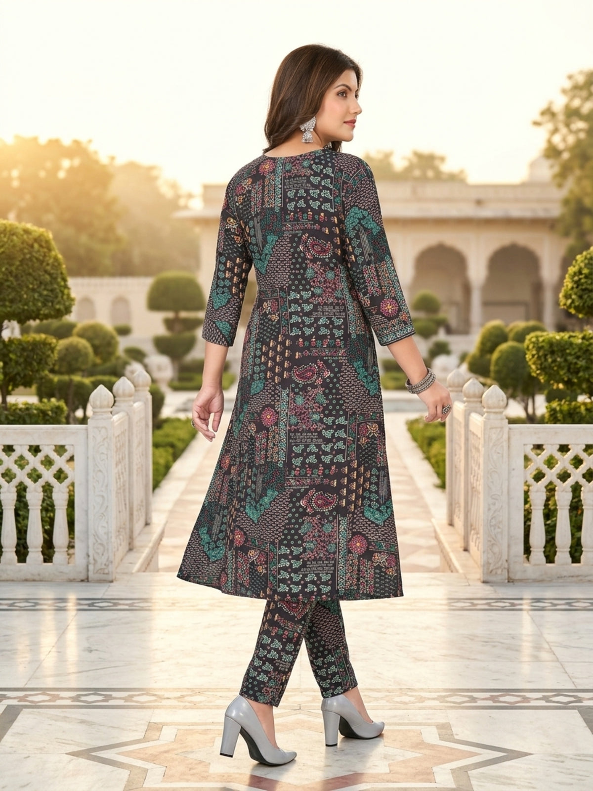 Parineeti Women Green Floral Printed Rayon A-Line Co-Ord Set with Trousers | Ank