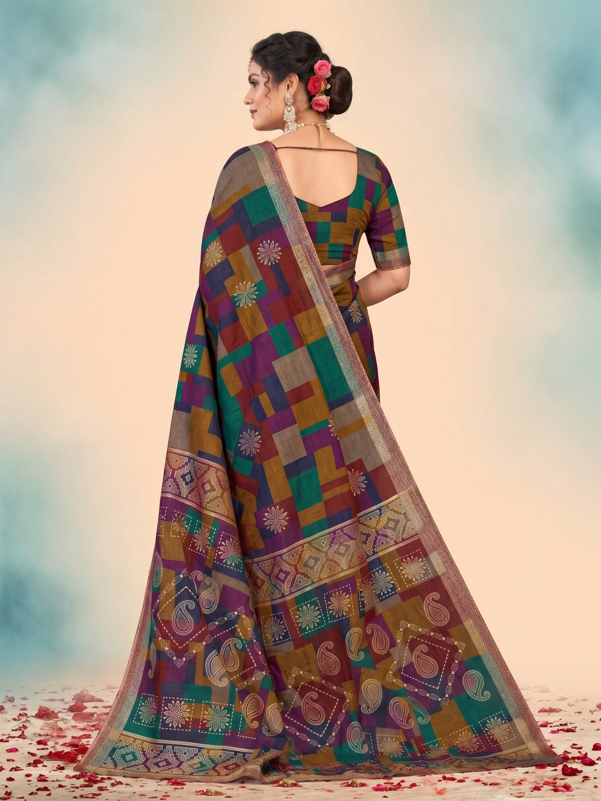 Matka Masleen Multi Color Check Saree