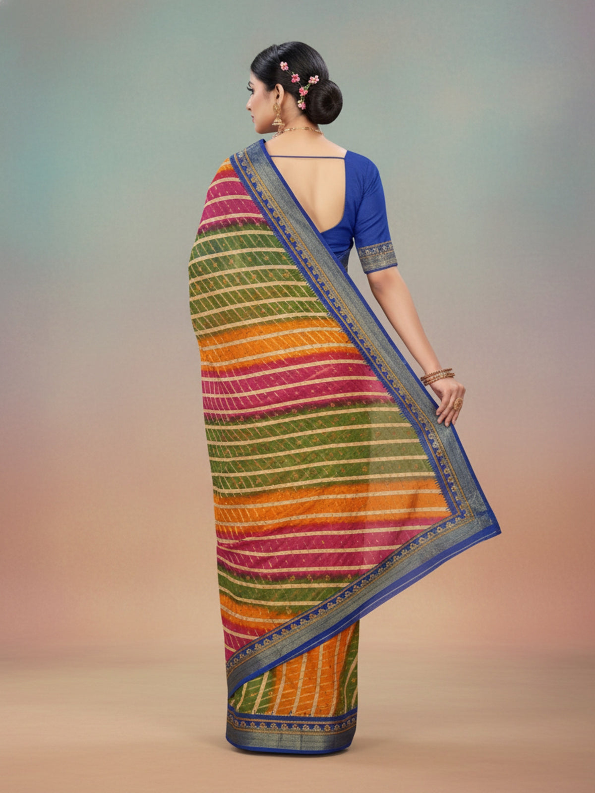 Bobby Rani Orange & Green Saree