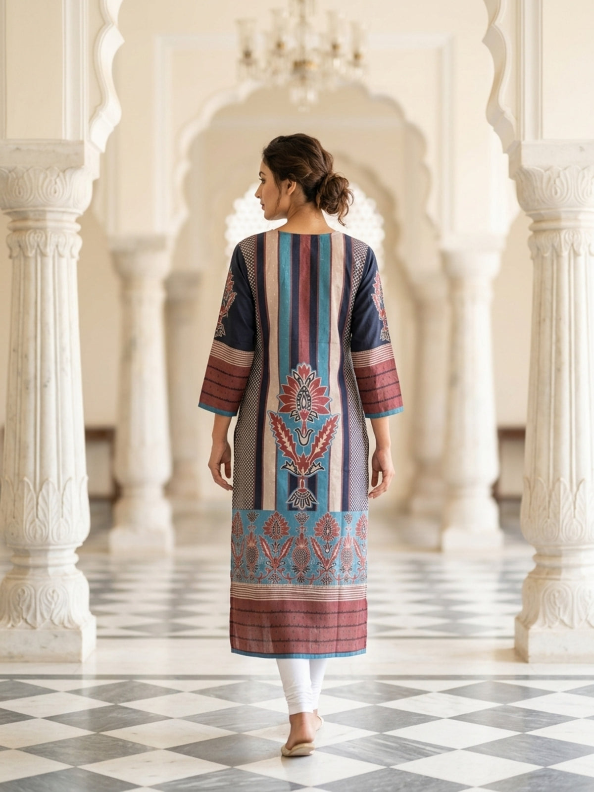 Swati Women Ethnic Motifs Pure Cotton Kurti with Round Neck & Three-Quarter Sleeves