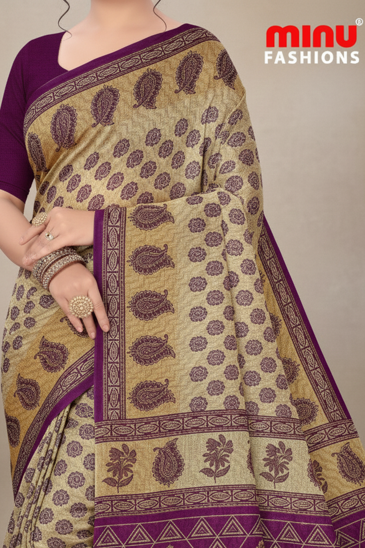 Malaika Cotton Printed Saree Purple 7766
