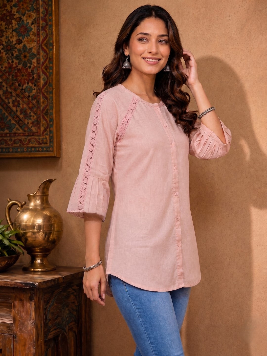 Minu Nidhi Women Solid Colour Round Neck Top