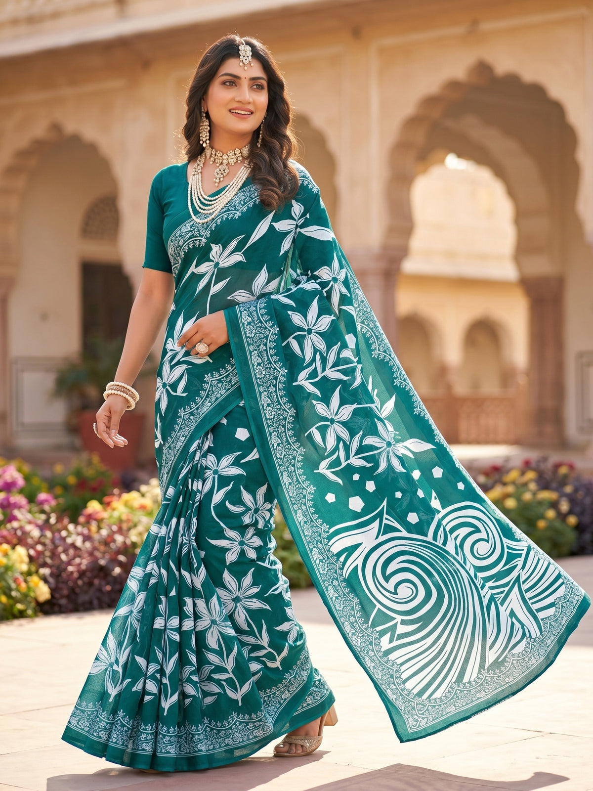 Malang 94 Pure Cotton Printed Daily Wear Saree – Sea Green