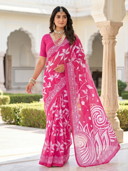 Malang 94 Pure Cotton Printed Daily Wear Saree – Pink