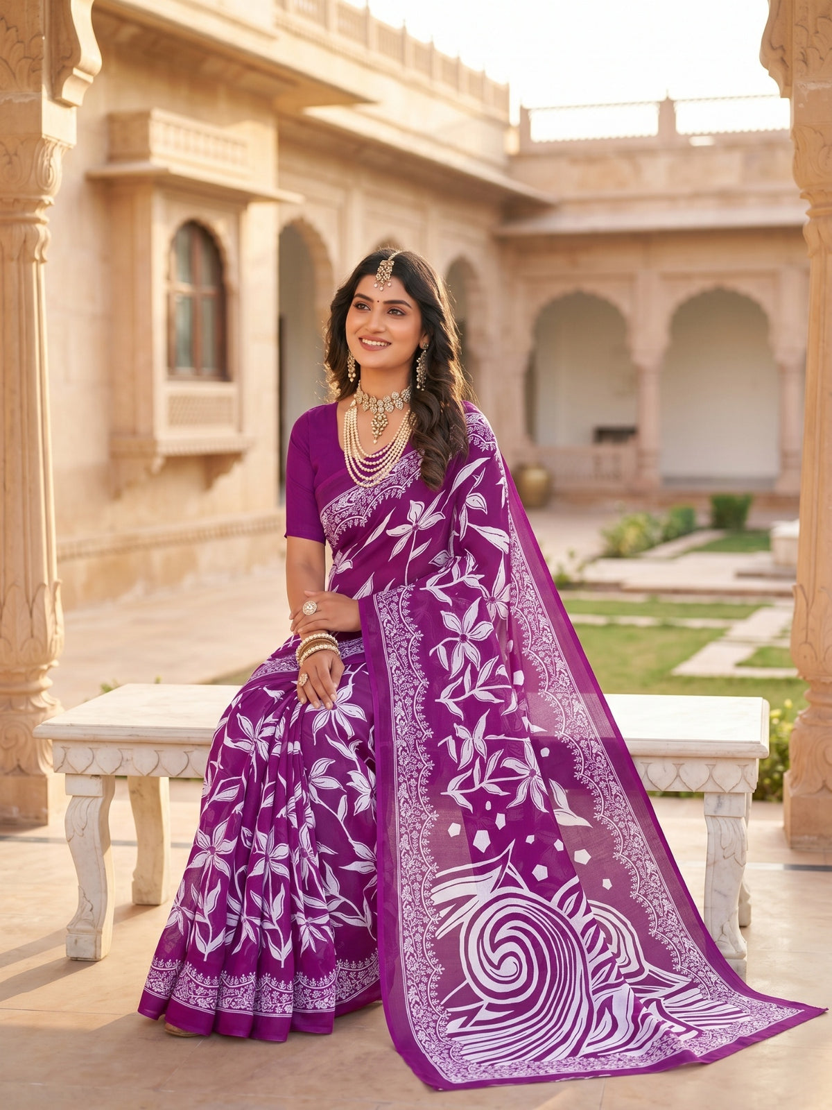 Malang 94 Pure Cotton Printed Daily Wear Saree – Purple