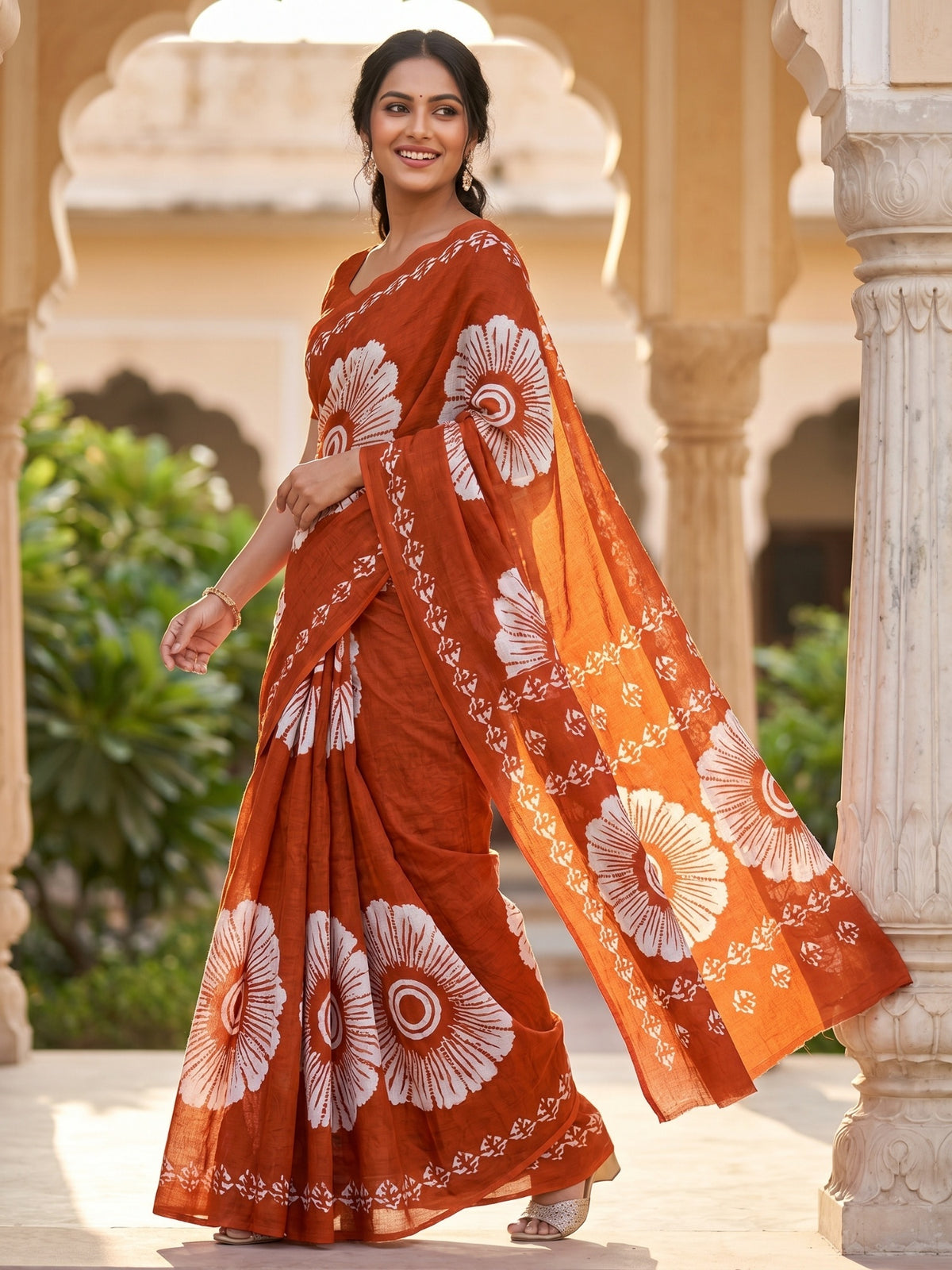 Malang 95 Pure Cotton Printed Daily Wear Saree – Orange
