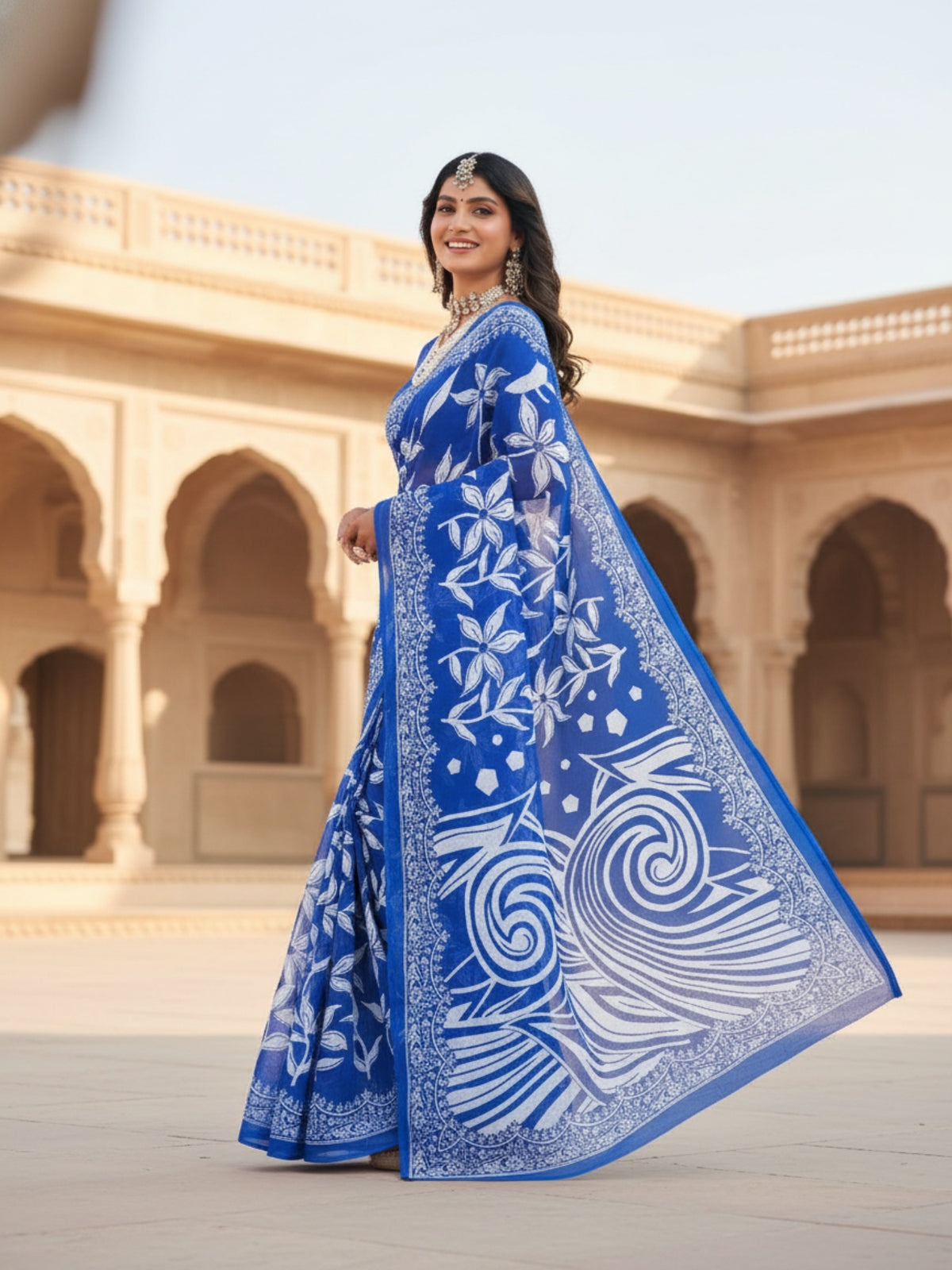 Malang 94 Pure Cotton Printed Daily Wear Saree – Navy Blue