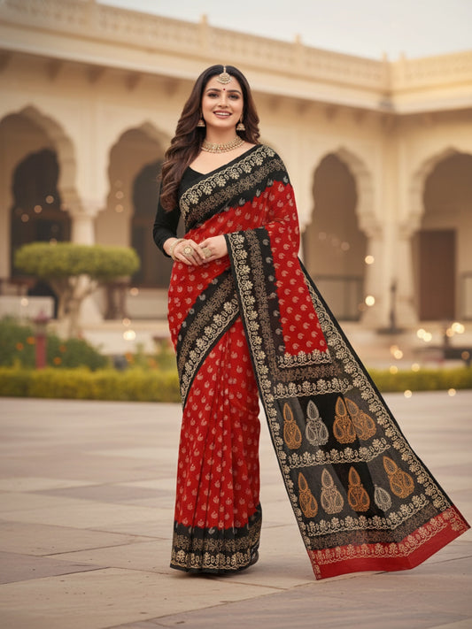 Pure Cotton Saree for Women Soft Lightweight Printed Daily Wear Traditional Casual Office Wear Saree