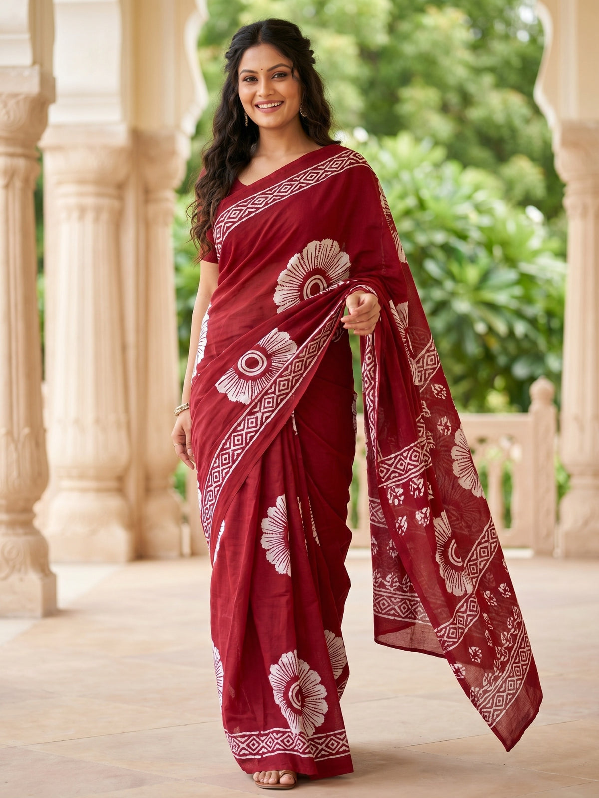 Malang 95 Pure Cotton Printed Daily Wear Saree – Red
