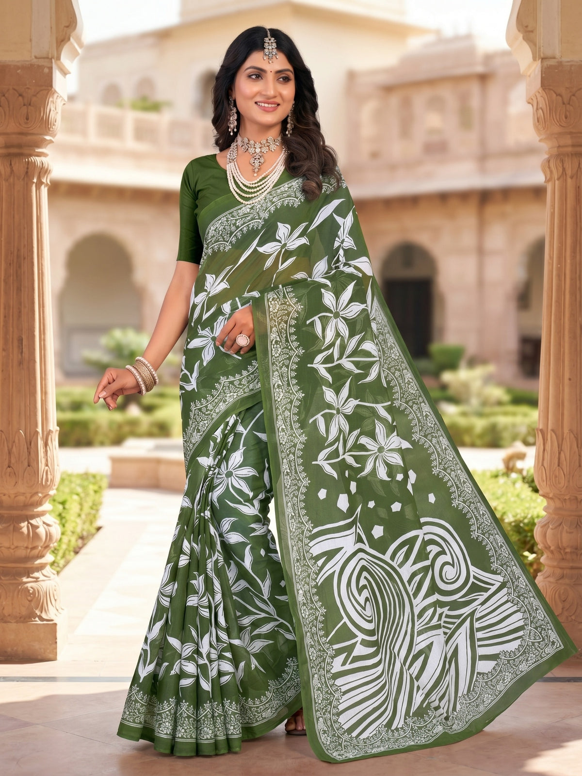 Malang 94 Pure Cotton Printed Daily Wear Saree – Green