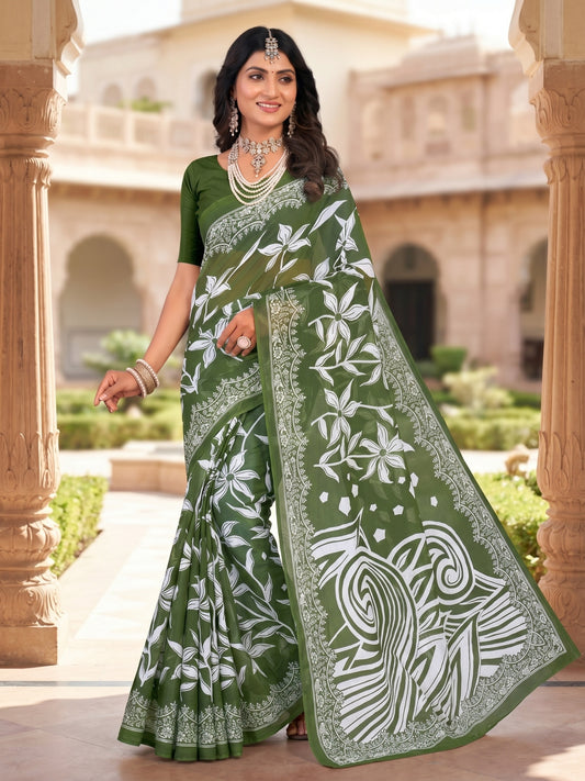 Malang 94 Pure Cotton Printed Daily Wear Saree – Green