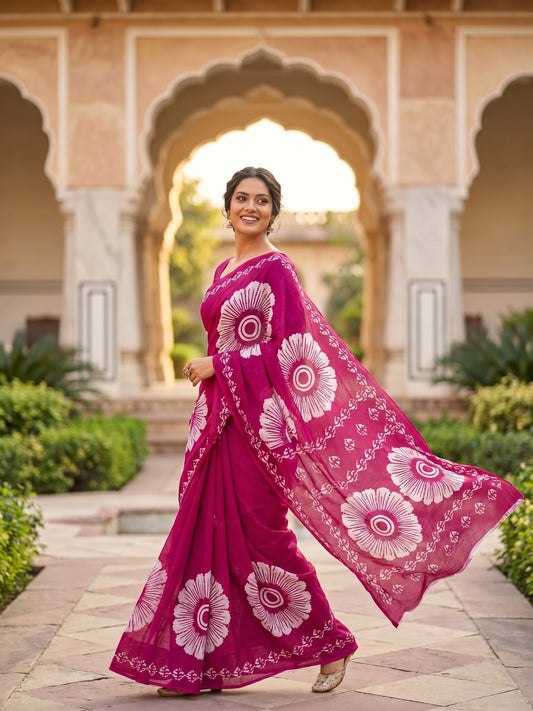 Malang 95 Pure Cotton Printed Daily Wear Saree – Pink