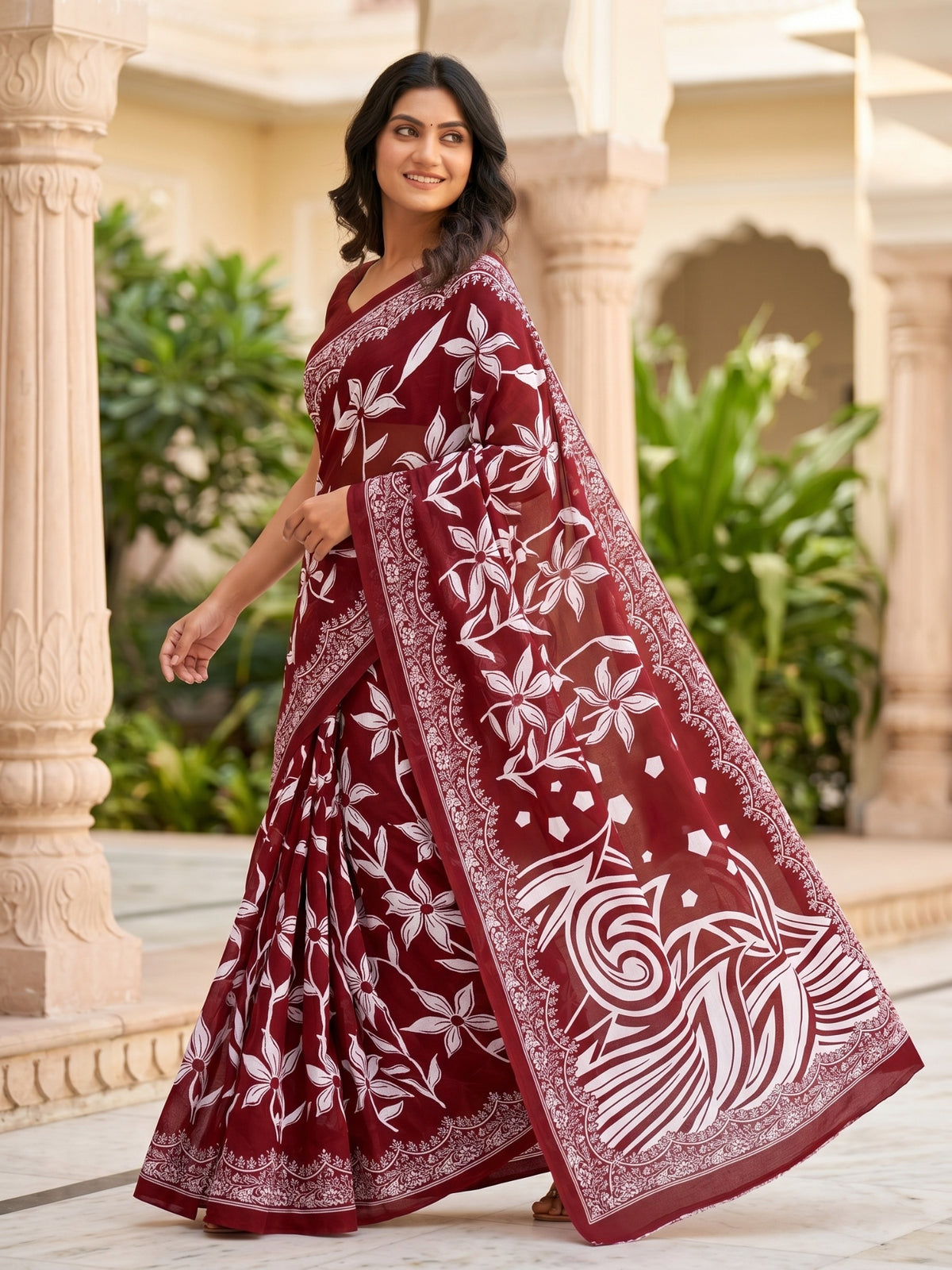 Malang 94 Pure Cotton Printed Daily Wear Saree – Maroon