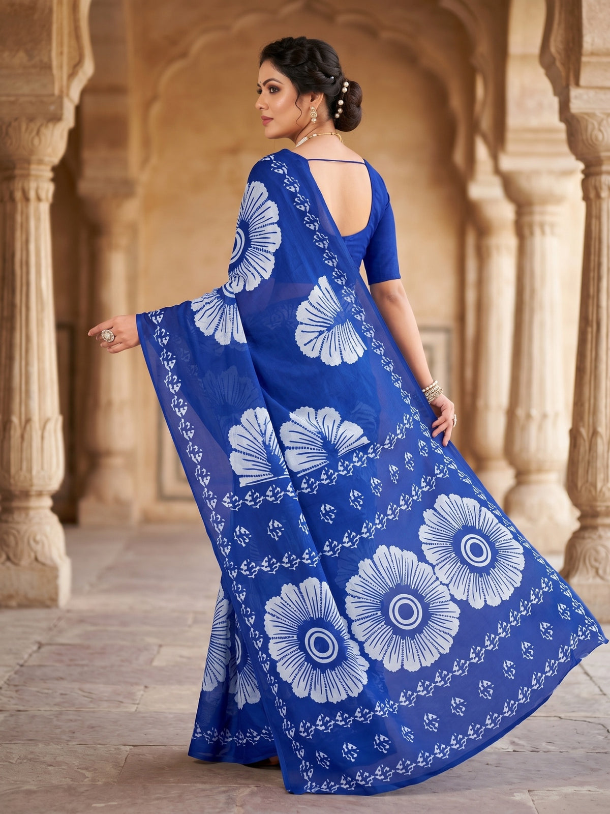 Malang 95 Pure Cotton Printed Daily Wear Saree – Navy Blue