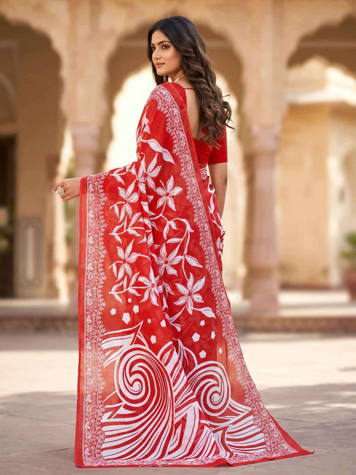 Malang 94 Pure Cotton Printed Daily Wear Saree – Red