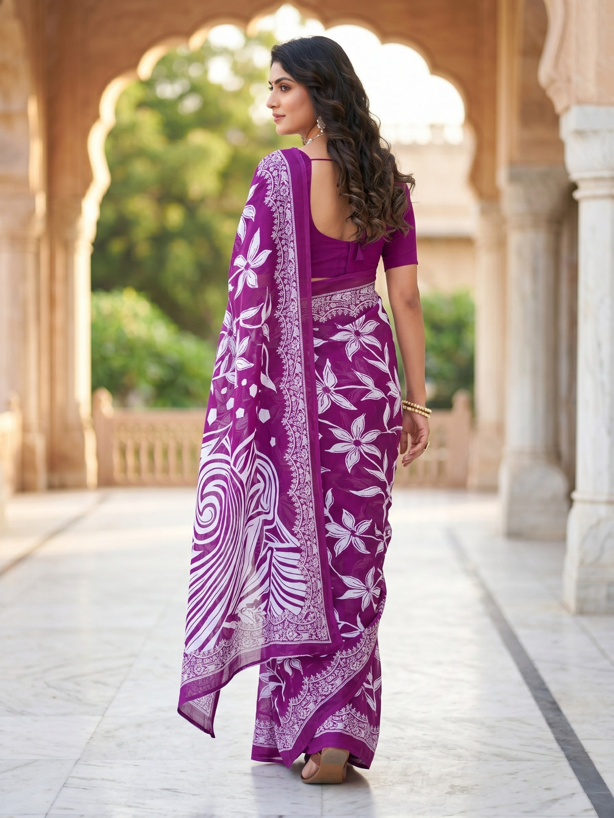 Malang 94 Pure Cotton Printed Daily Wear Saree – Purple