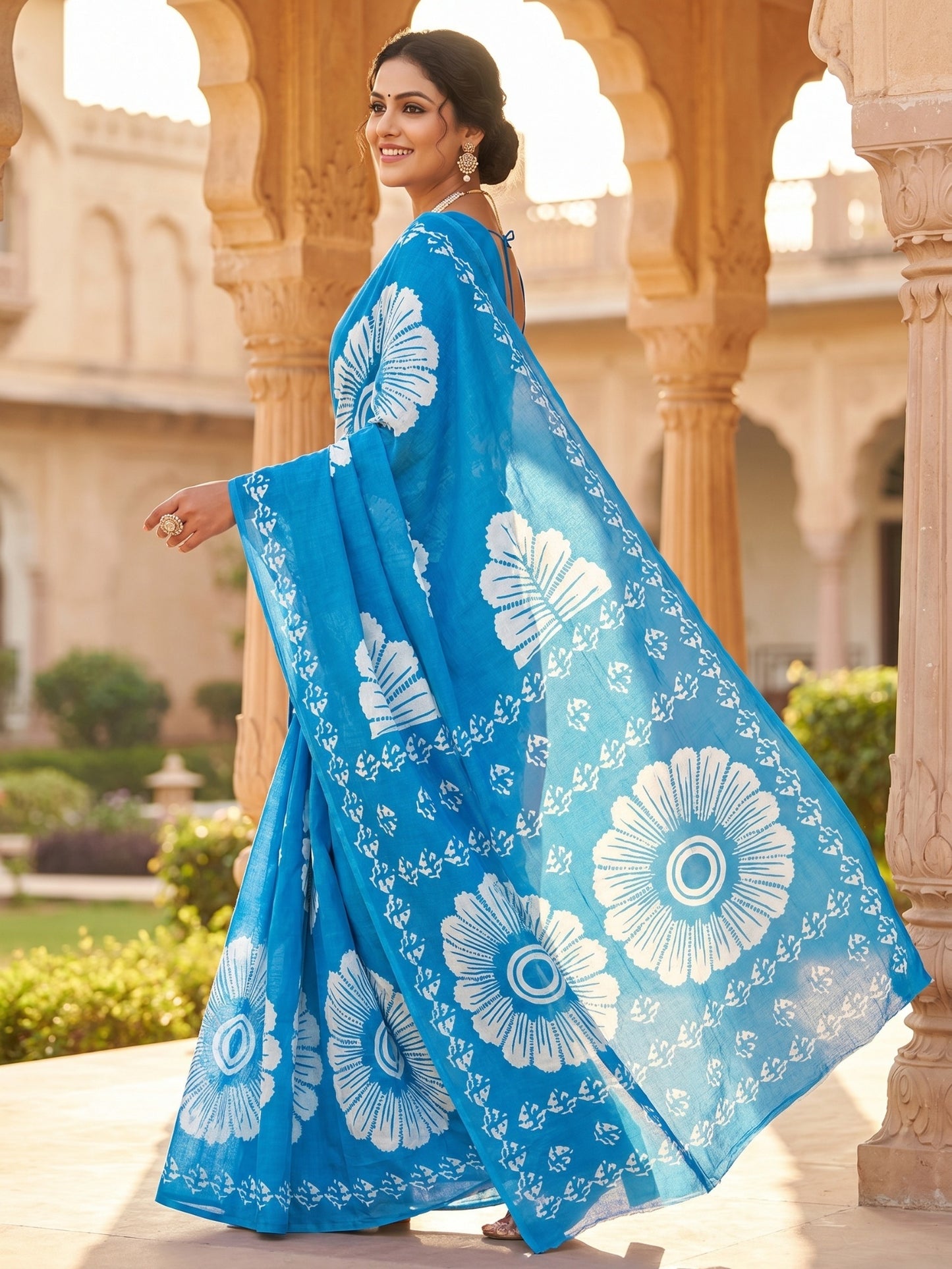 Malang 95 Pure Cotton Printed Daily Wear Saree – Sky Blue