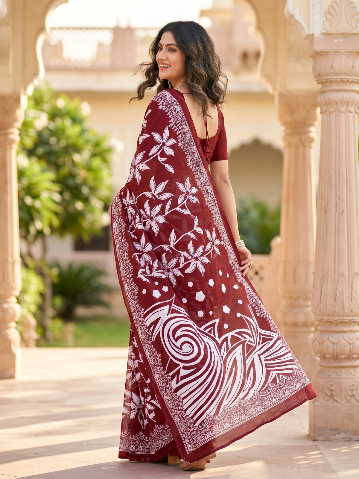 Malang 94 Pure Cotton Printed Daily Wear Saree – Maroon