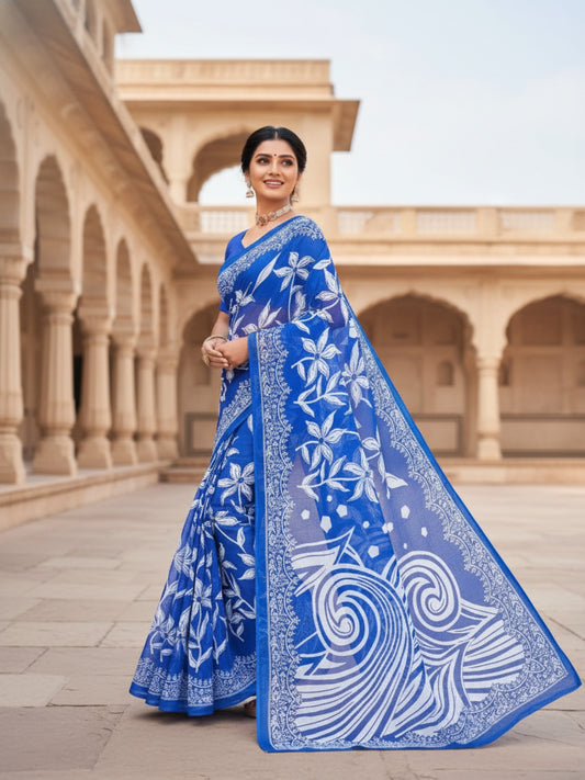 Malang 94 Pure Cotton Printed Daily Wear Saree – Navy Blue