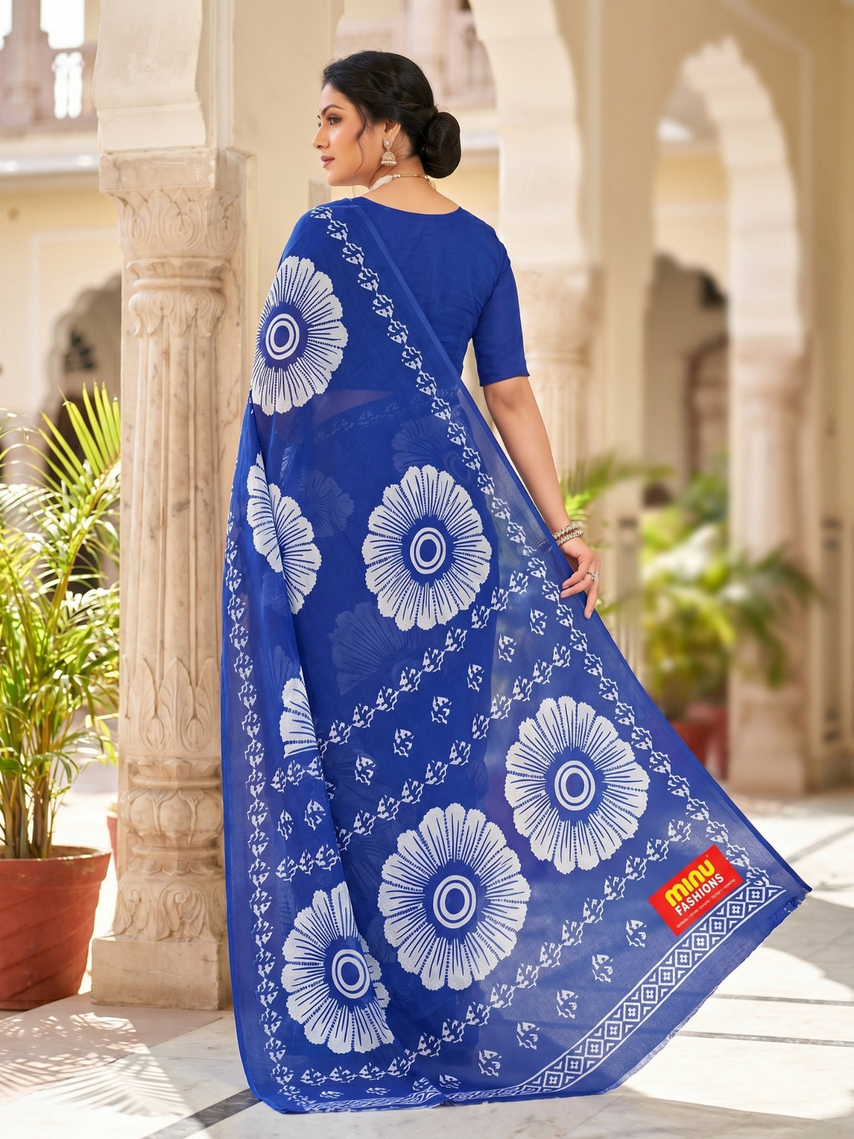 Malang 95 Pure Cotton Printed Daily Wear Saree – Navy Blue