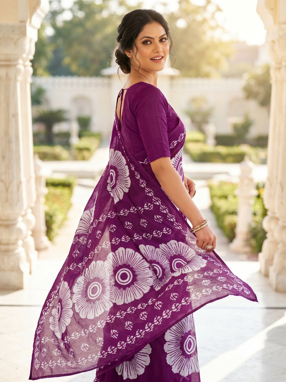 Malang 95 Pure Cotton Printed Daily Wear Saree – Purple