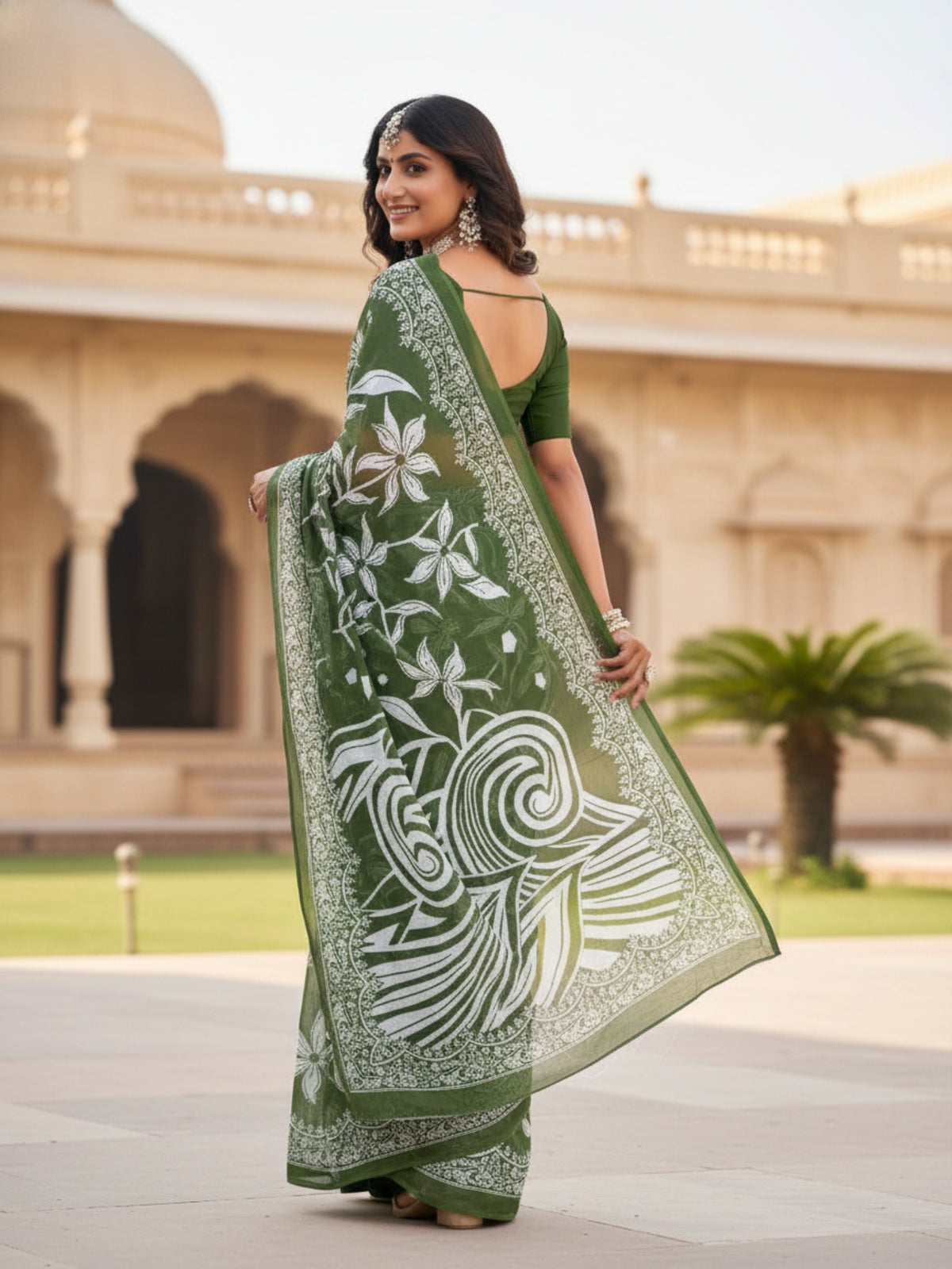 Malang 94 Pure Cotton Printed Daily Wear Saree – Green