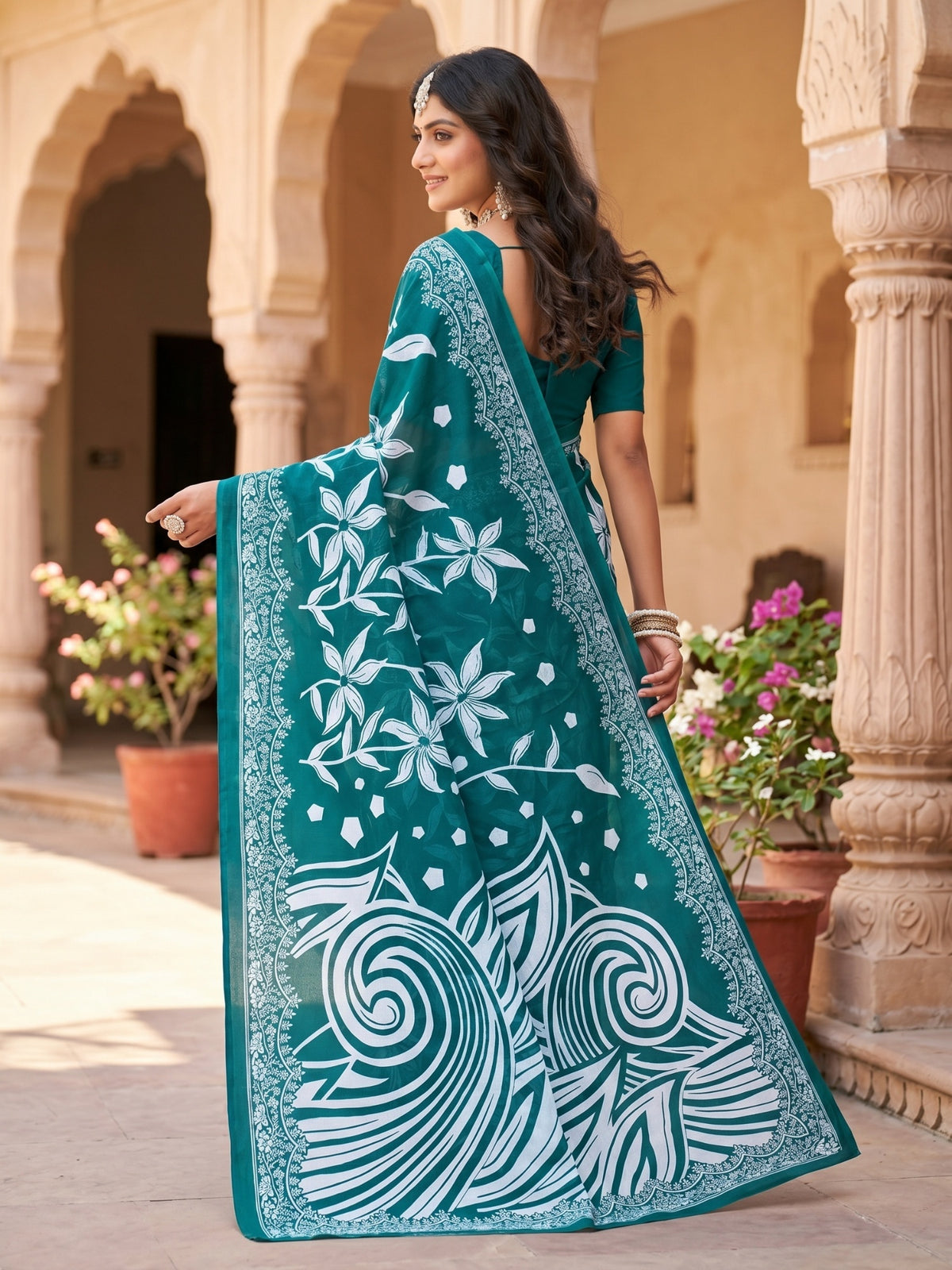Malang 94 Pure Cotton Printed Daily Wear Saree – Sea Green