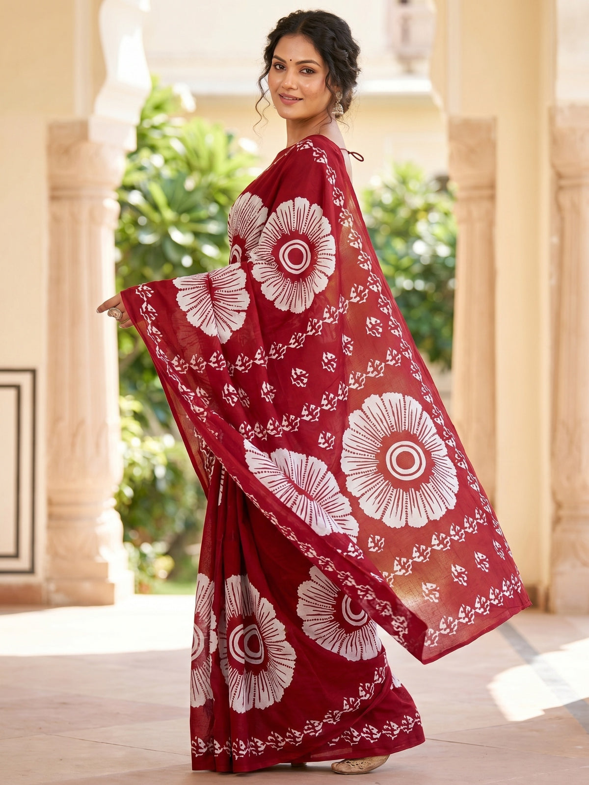 Malang 95 Pure Cotton Printed Daily Wear Saree – Red