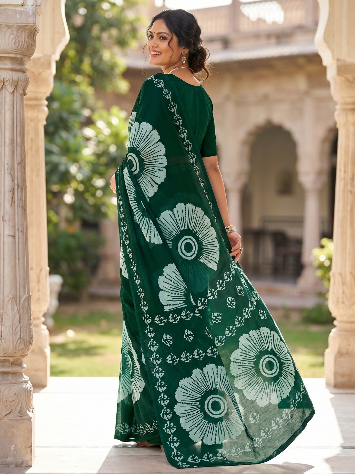 Malang 95 Pure Cotton Printed Daily Wear Saree – Dark Green