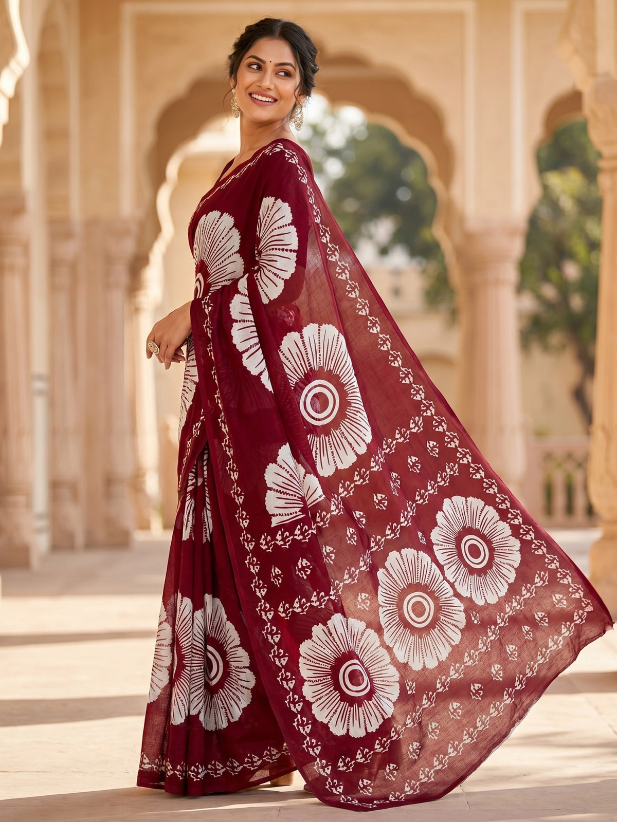 Malang 95 Pure Cotton Printed Daily Wear Saree – Maroon