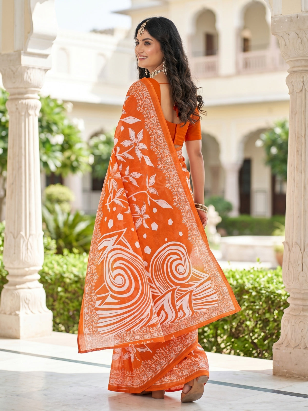 Malang 94 Pure Cotton Printed Daily Wear Saree – Orange