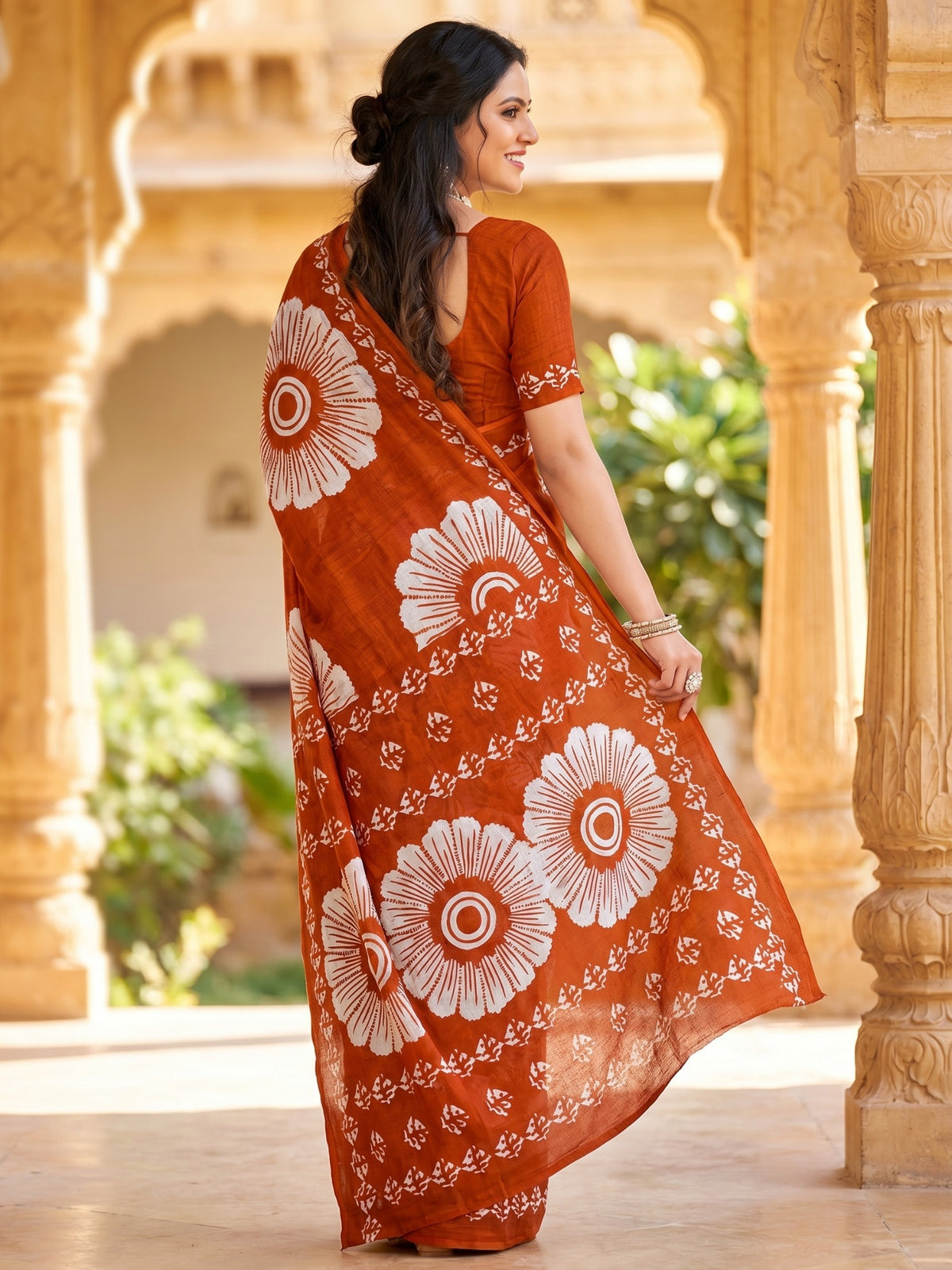 Malang 95 Pure Cotton Printed Daily Wear Saree – Orange
