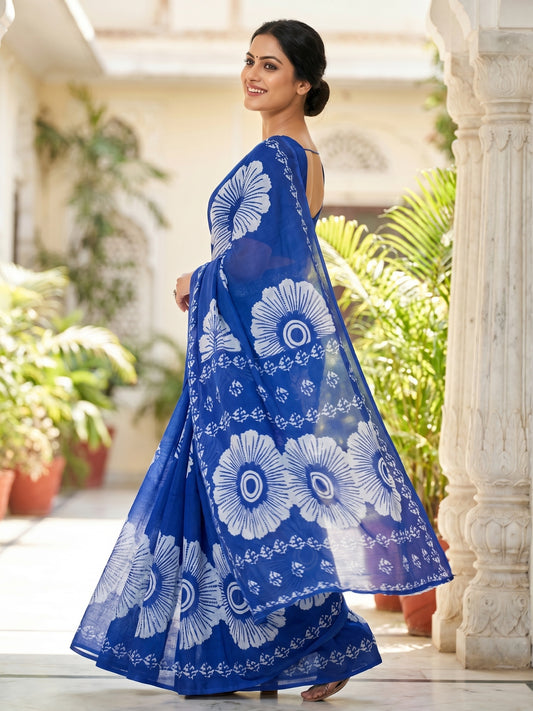 Malang 95 Pure Cotton Printed Daily Wear Saree – Navy Blue