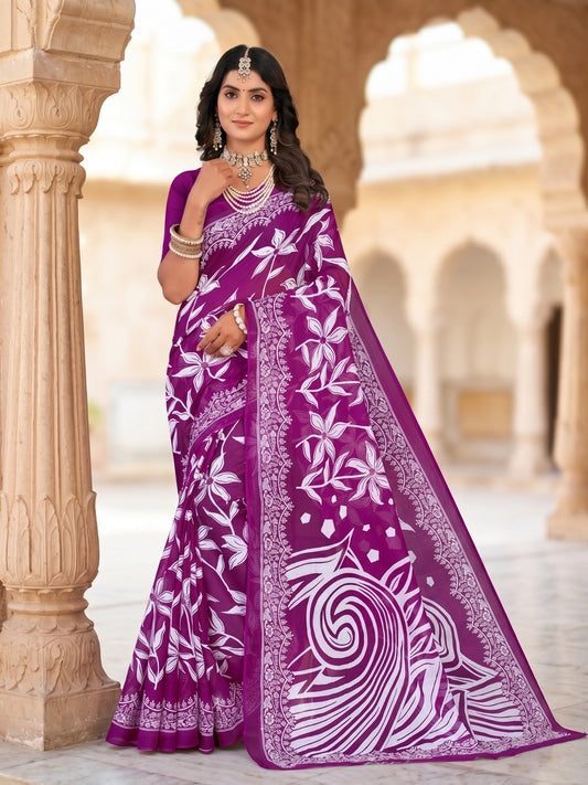 Malang 94 Pure Cotton Printed Daily Wear Saree – Purple