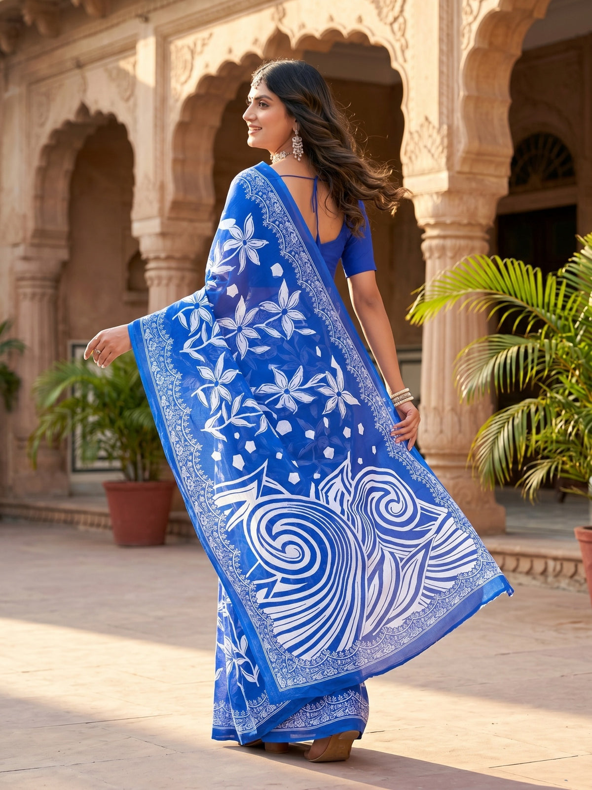 Malang 94 Pure Cotton Printed Daily Wear Saree – Navy Blue