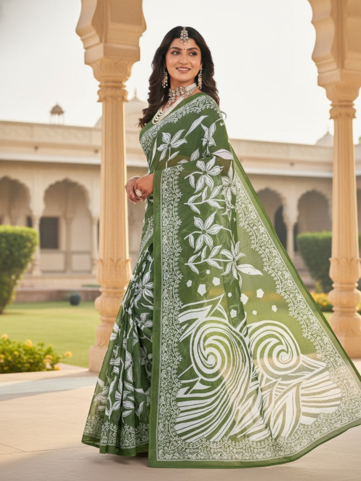 Malang 94 Pure Cotton Printed Daily Wear Saree – Green