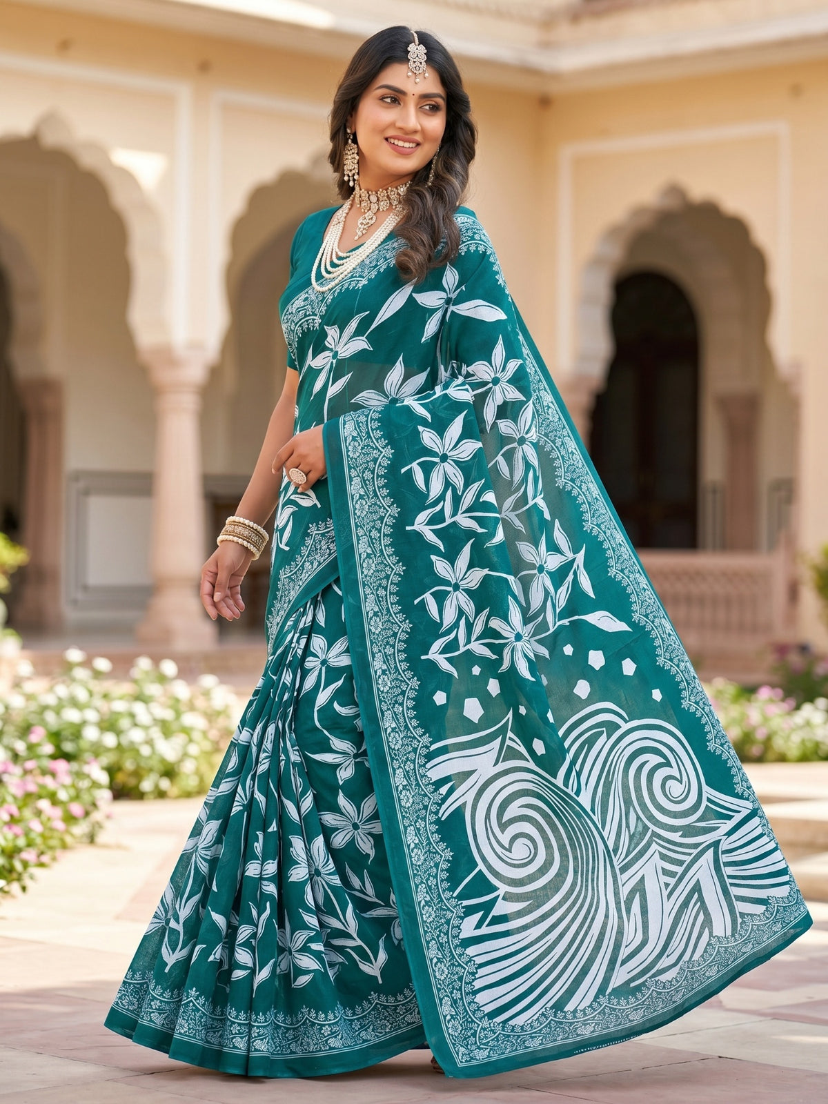 Malang 94 Pure Cotton Printed Daily Wear Saree – Sea Green