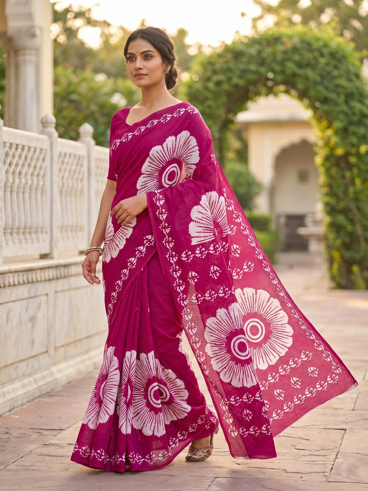 Malang 95 Pure Cotton Printed Daily Wear Saree – Pink