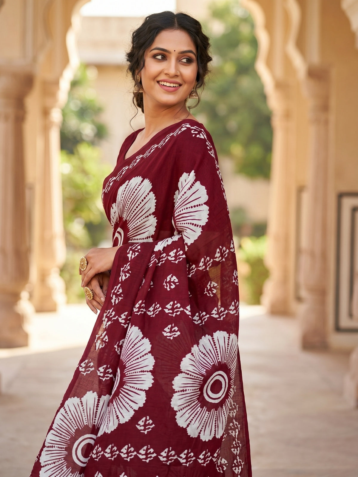 Malang 95 Pure Cotton Printed Daily Wear Saree – Maroon