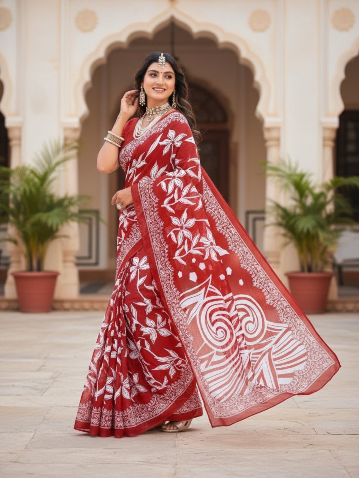 Malang 94 Pure Cotton Printed Daily Wear Saree – Dark Red