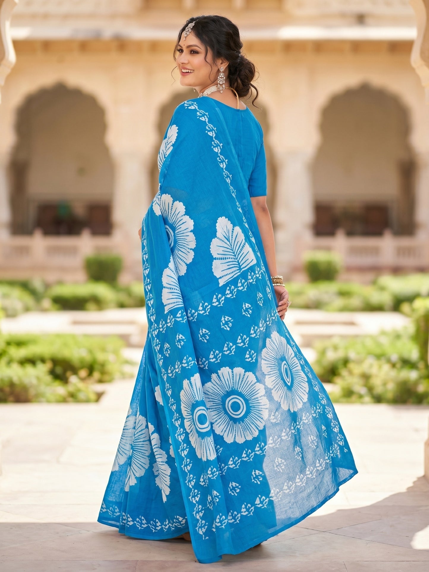 Malang 95 Pure Cotton Printed Daily Wear Saree – Sky Blue